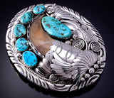 Silver & Sleeping Beauty Turquoise Bear Claw Navajo Belt Buckle Ray Yazzie 4L12K