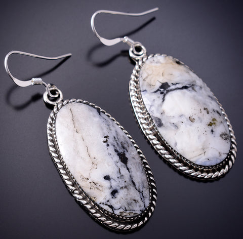 Silver & White Buffalo Turquoise Navajo Earrings by Sammie Burnside 6D09O