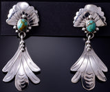 Silver & Turquoise Navajo Handstamped Earrings by Genevieve Francisco 5G16G