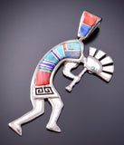 Silver & Turquoise Multistone Navajo Inlay Kokopelli Pendant by Berna Joe 3F12N