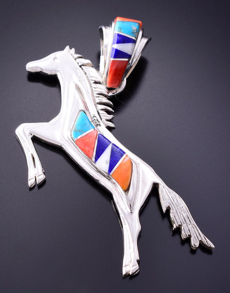 Silver Multistone Free Horse Navajo Inlay Pendant by TSF 3L08Z