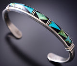Sterling Silver Navajo Bracelet with Inlay Design by Shirley Henry 6K28N