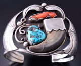 Vintage Silver & Turquoise & Faux Bear Claw Navajo Bracelet by E. King 3J30O