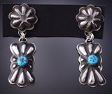 Silver & Turquoise Navajo Concho Style Dangle Earrings by Ravis Henry 6D09Z