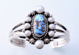 Silver & Golden Hills Turquoise & Fresh Pearl Navajo Bracelet by Erick Begay 3H19Q