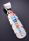 Silver Multistone Navajo Inlay Eagle Feather Pendant by TSF 3L08Y