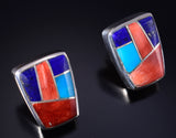 Silver & Turquoise Multistone Navajo Inlay Post Earrings by Erick Begay 5K22P
