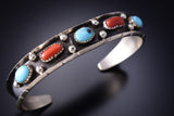 Large Size - Traditional Turquoise Coral Navajo Bracelet by Reed Charley 6K28Q