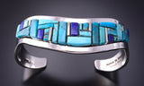 Silver & Turquoise & Lapis Navajo Inlay Bracelet by Patricia Ed Wallace 3F10P