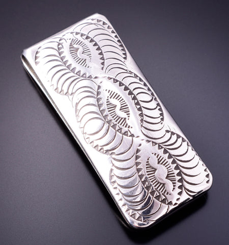 Silver Navajo Handstamped Rug Design Money Clip 4A31R