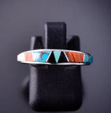 Size 5-1/2 Silver & Turquoise Multistone Navajo Inlay Ring by TSF 3L07V