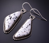 Silver & White Buffalo Turquoise Navajo Dangle Earrings 4C31Y
