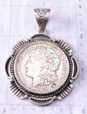 Silver Navajo Handmade Morgan Silver Dollar Pendant by Erick Begay 6F27U