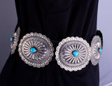 Vintage Classic Traditional Navajo Turquoise Concho Belt signed LS 5L11S