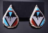 Silver & Turquoise Multistone Zuni Inlay Post Earrings by Carol Niiha 6D27X
