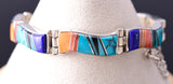 Silver Multistone Navajo Inlay Natural Flow Link Bracelet by Laura Lincoln 6H31F