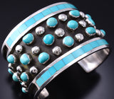 Vintage Silver & Turquoise Zuni Inlay Bracelet Cuff by Jobeth Mayes 6H31L