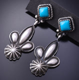 Silver & Turquoise Navajo Handstamped Earrings by Verley Betone 3J16K