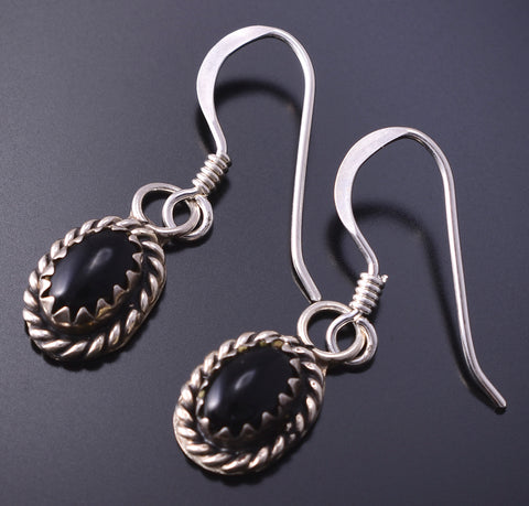 Small Black Onyx Dangle Earrings Navajo Handmade 4H28A