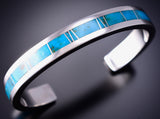 Navajo Silver Bracelet With Kingman Turquoise Inlay by Tim Wilson - 6K28F