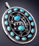 Vintage Silver & Turquoise Eagle Feather Shield Navajo Pendant by Al Joe 6H31X