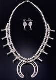 Silver & Coral Navajo Handmade Squash Blossom Necklace & Earring Set - TS 5G28P