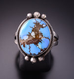 Size 8 Silver & Golden Hills Turquoise Round Navajo Ring by Eli Skeets 3F22M