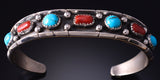 Silver & Turquoise w/ Coral Navajo Handmade Bracelet by Reed Charley 5J18P