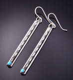 Silver & Turquoise Bottom Long Navajo Earrings by Caroline Tsosie 3B10Q