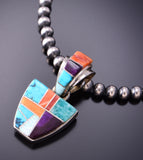 Silver & Turquoise Multistone Navajo Inlay Pendant by Billy Long 3F12X
