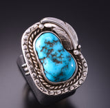 Size 7-3/4 Silver & Kingman Turquoise Feather Ring by Ivan Smith 3F22G