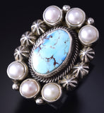 Size 6 Silver & Golden Hills Turquoise Fresh Pearl Navajo Ring Erick Begay 5F30H