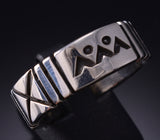 Size 10-1/4 Silver Navajo Handmade Mountains & Seasons Ring by Erick Begay 6C03F