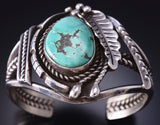 Vintage Silver & Ajax Turquoise Navajo Handmade Feather Bracelet 6D28N
