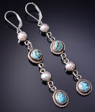 Silver & Golden Hills Turquoise w/ Fresh Pearl Navajo Earrings Erick Begay 6F27B
