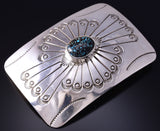 Silver & Hubei Turquoise Navajo Handmade Belt Buckle by Joan Begay 5L13N