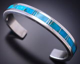 Navajo Silver Bracelet With Kingman Turquoise Inlay by Tim Wilson - 6K28F