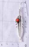 Silver & Coral Navajo Eagle Feather Earrings by Louise Joe 6D09K