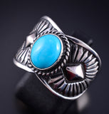 Size 8-3/4 Silver & Turquoise Navajo Handmade Ring by Derrick Gordon 5K10V