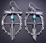 Silver & Turquoise Navajo Arrow w/ Dream Catcher Earrings by Arlene Lewis 6D07L