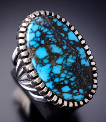 Size 6-1/4 Silver & Hubei Turquoise Navajo Handmade RIng by Erick Begay 6H16C