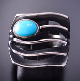 Size 6-1/4 Silver & Turquoise Navajo Handmade Rivers Ring by James Bahe 4A12G