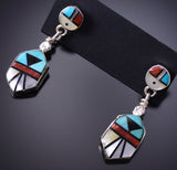 Silver & Turquoise Multistone Zuni Inlay Sunface Earrings by Ola Eriacho 6D09J