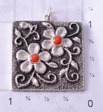 Silver & Coral Navajo Tufacast Flowers Pendant by Rebecca T. Begay 4F25T
