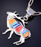 Silver Multistone Navajo Inlay Strong Elk Pendant by Pamela Daniels 5L21B