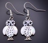 Silver & Mother of Pearl & Jet Zuni Inlay Owl Earrings Regina Kallestewa 3K09Q