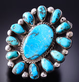 Vintage Size 7-3/4 Silver & Turquoise Navajo Cluster Ring 4A19L