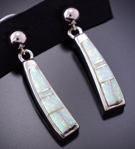 Silver & Opal Navajo Inlay Dangle Earrings by TSF 4A25J