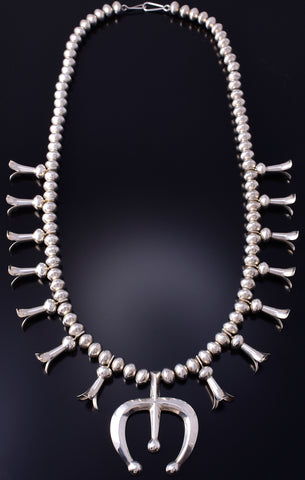 31" Silver Navajo Handmade Squash Blossom Necklace 5H21V