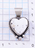 Silver & White Buffalo Turquoise Navajo Handmade Heart Pendant by Johnny Dixon 5L26M